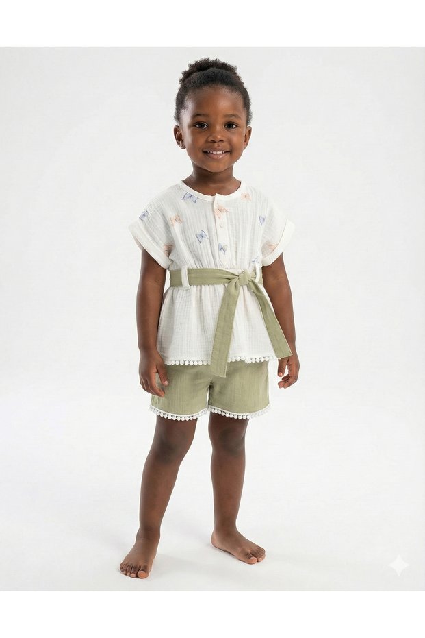 Organic Cotton Butterfly Girl Shorts Set (2-3-4-5 Years Old) - Breathable Summer Baby Outfit