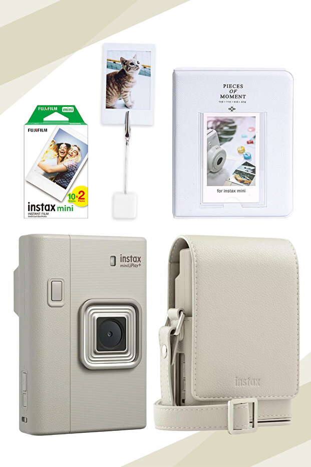 Fujifilm Instax Mini Liplay Plus Sand Beige Fotoğraf Makinesi, Çanta, Albüm, Kıskaç ve 20'li Film Hediye Seti