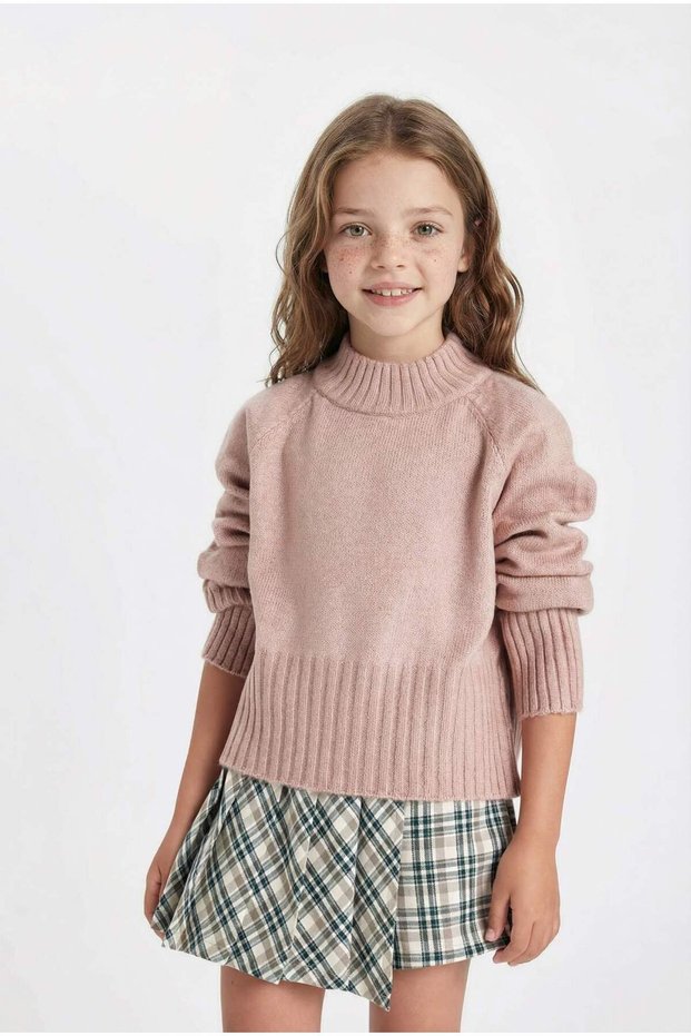 Girls' Beige Standard Fit Crew Neck Knitwear Sweater C9553A824Au