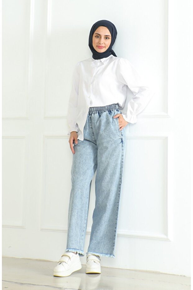 Džíny s elastickým pasem 1793-01 světle modré - 3