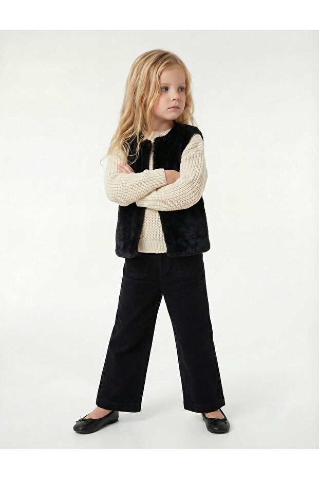 Cotton Pocket Detailed Velvet Wide Leg Trousers