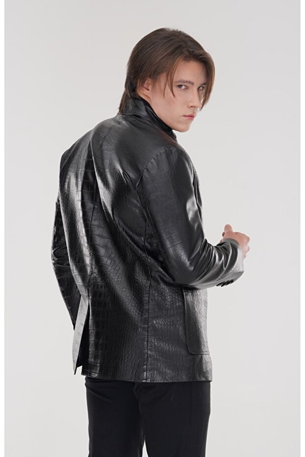 TİMSAH BASKILI DERİ BLAZER - 8