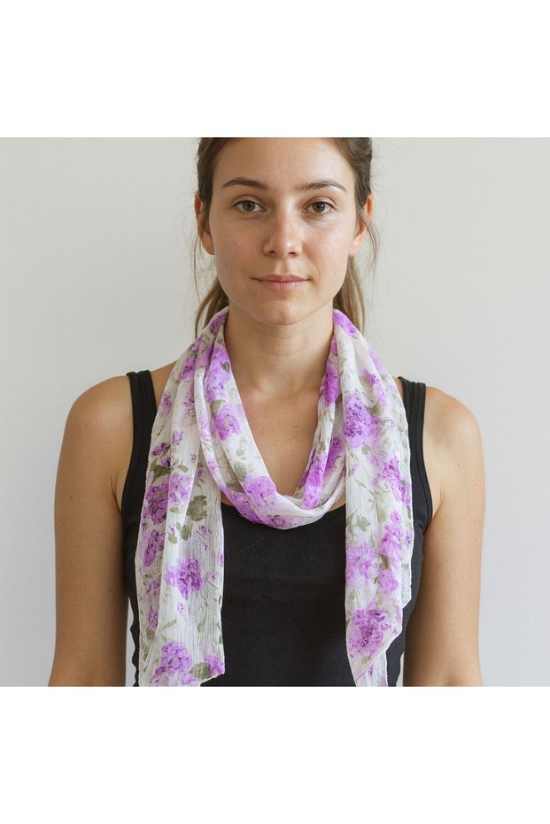 120X14 cm Chiffon Floral Ethnic Women's Scarf Purple