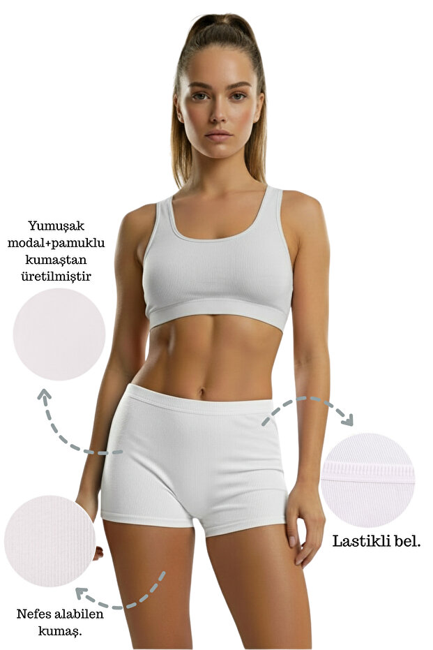 Kadın Üçlü Fitilli Modal Şort MODEL-2 - 2