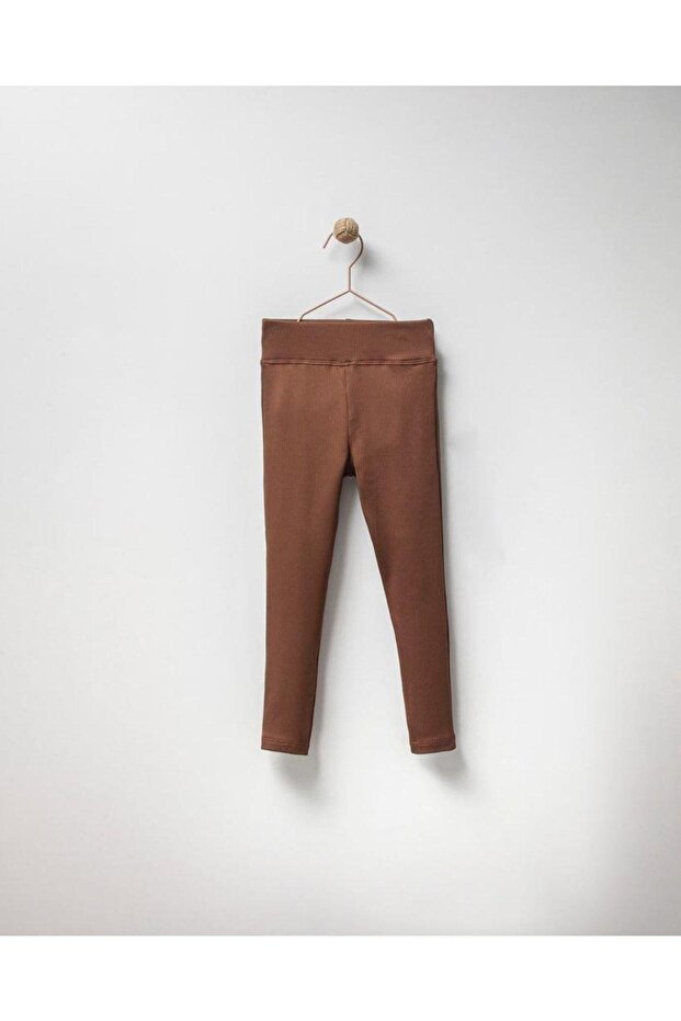 Girl's Brown Ribbed Raised Tights