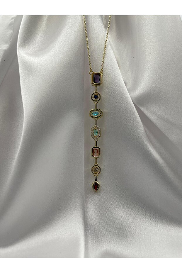 Renkli Taşlı Y Kolye - 4