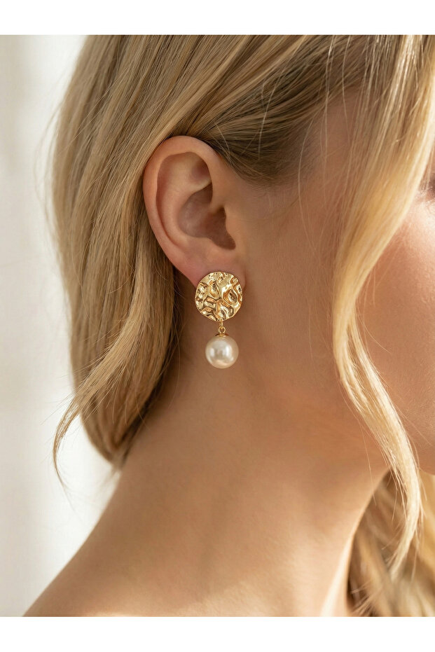 أقراط متدلية من اللؤلؤ بنمط دائري - 1