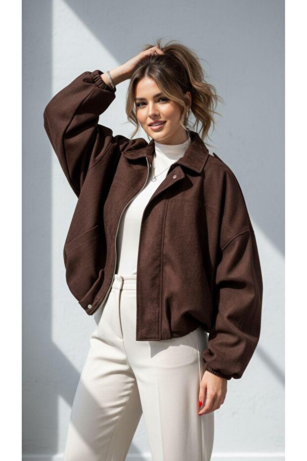Oversize Bomber Süet Ceket - 2