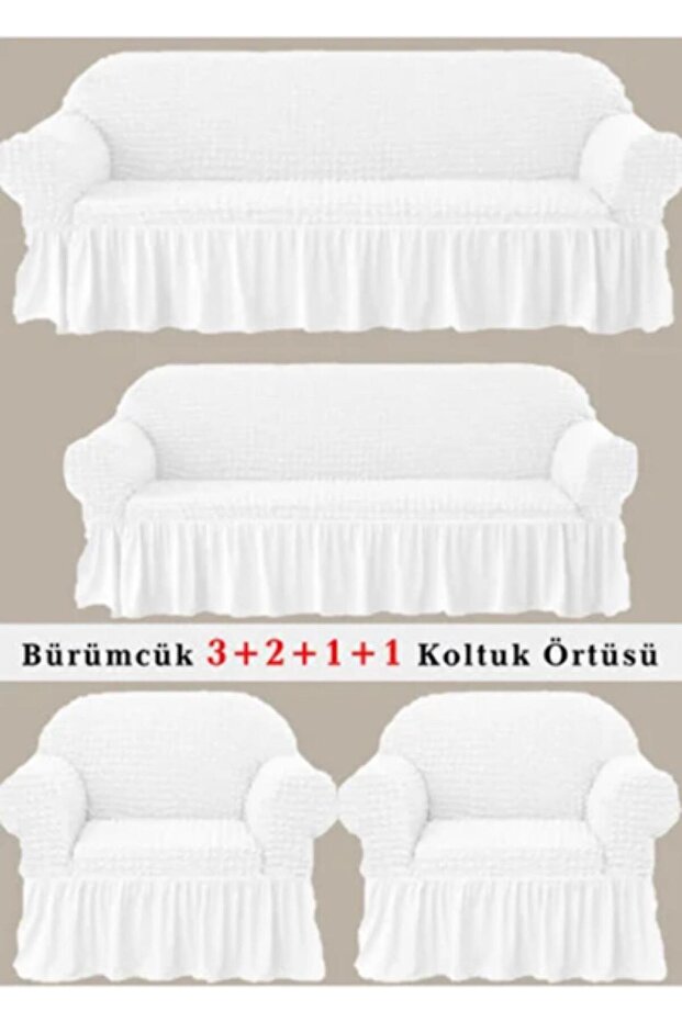 طقم غطاء أريكة Bürümcük مع تنورة مرنة 3+2+1+1