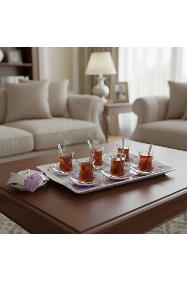 Luxury Glass Tea Set Cup for 6 Persons with Serving Tray