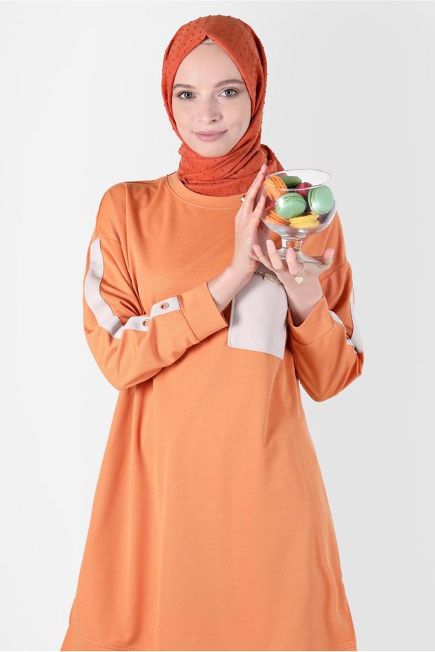 TRACKSUIT TUNIC WITH STRIPED SLEEVES AND POCKET DETAILS 42859