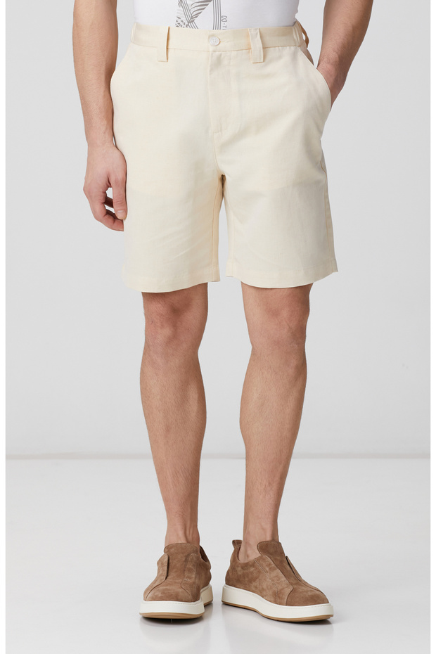 Sarı Keten Karışımlı Şort - 2