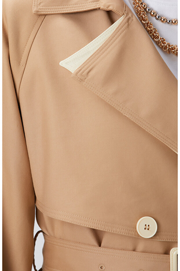 Bej Kruvaze Trench Coat - 8