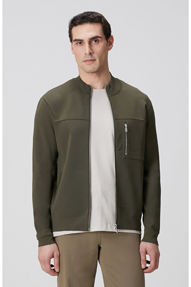 Haki Cep Detaylı Triko Mont - 1