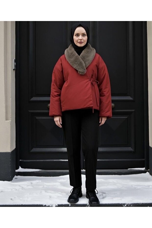 Valeria Fur Collar Detail Puffer Coat Tns-4435