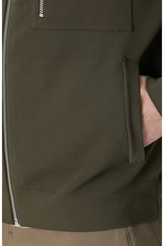 Haki Cep Detaylı Triko Mont - 7