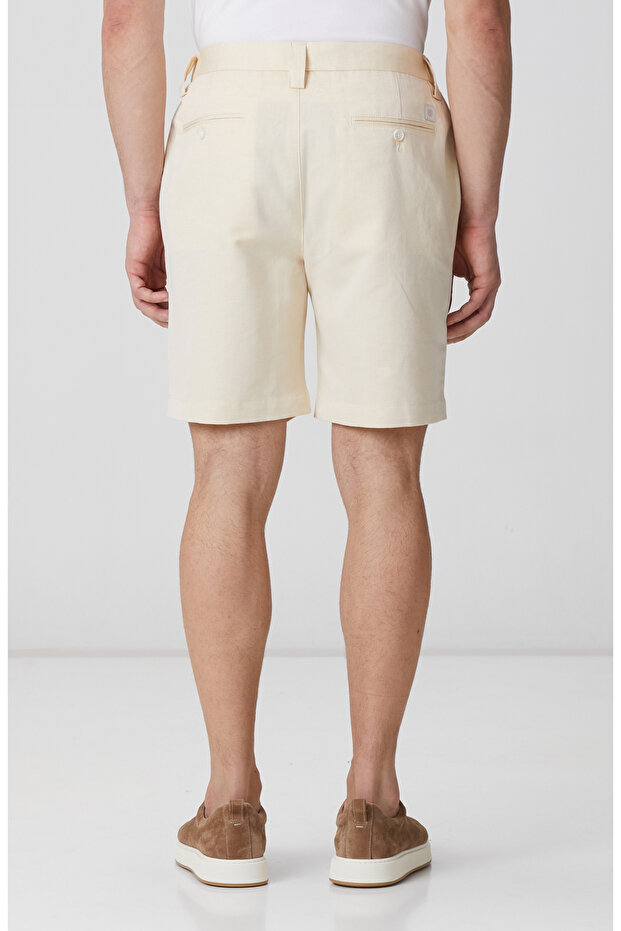 Sarı Keten Karışımlı Şort - 3