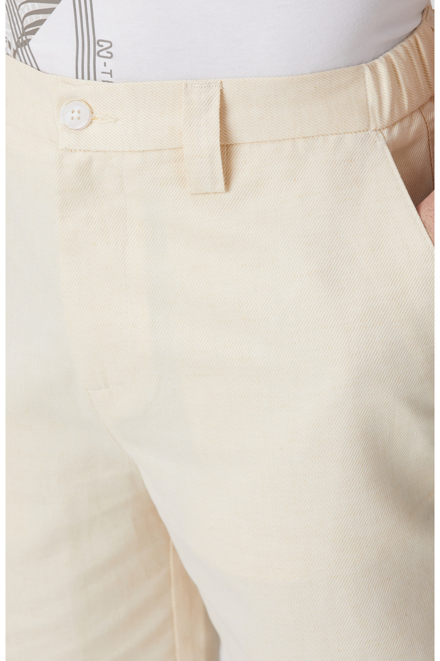 Sarı Keten Karışımlı Şort - 4