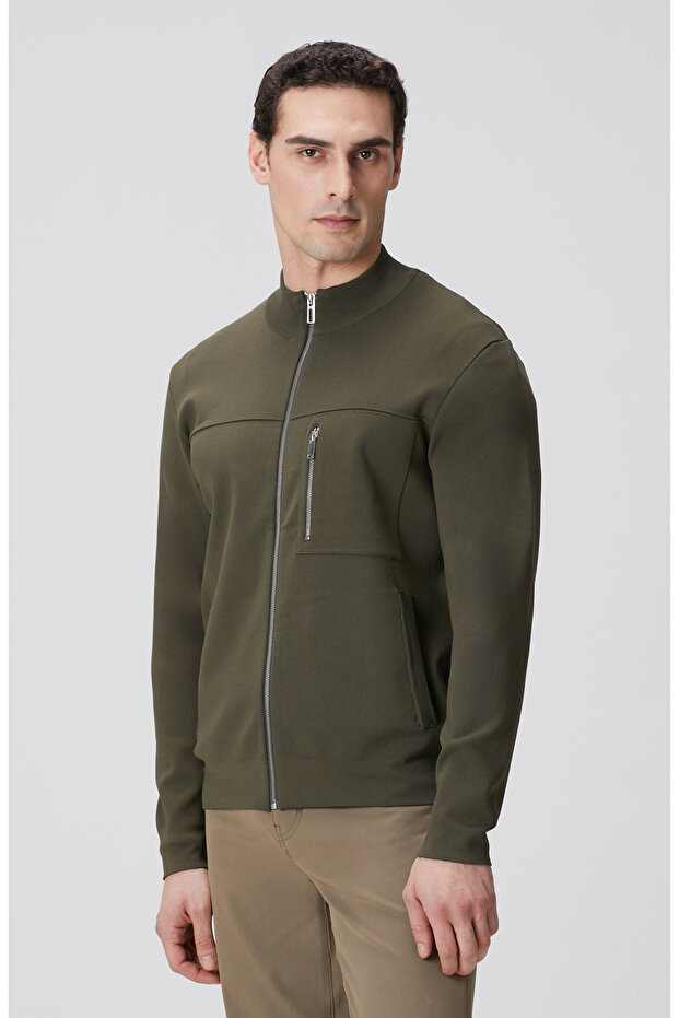 Haki Cep Detaylı Triko Mont - 4