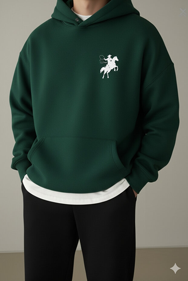 Koşan Atlı Baskılı Sweatshirt - 1