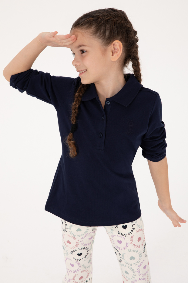 Girl's Navy Blue Polo Neck Basic Sweatshirt 50316836-Vr033