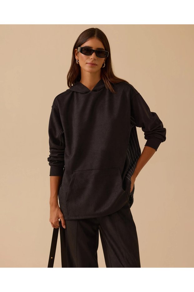 Çizgi Detaylı Süet Sweatshirt