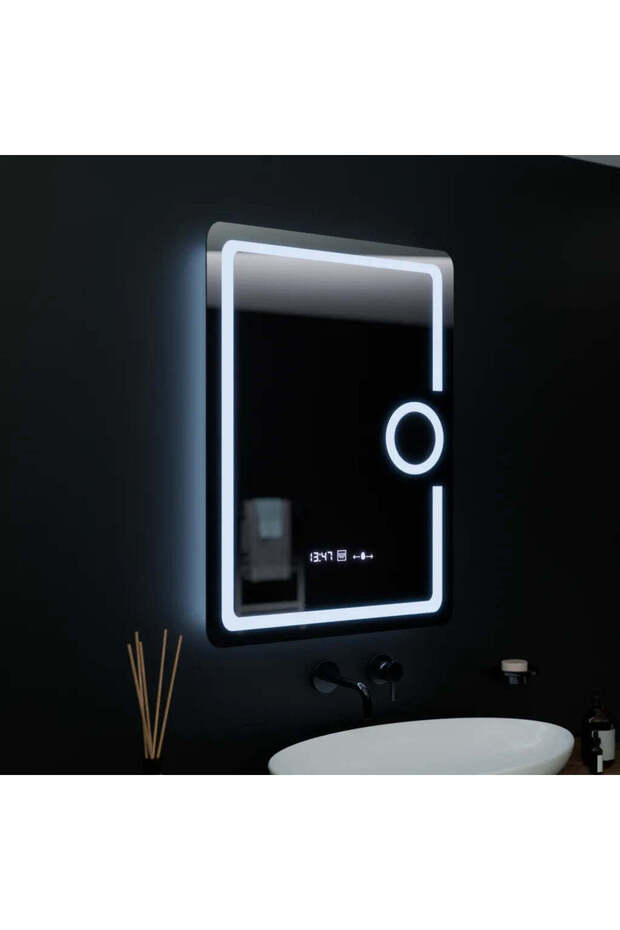 Rectangular LED Mirror, 60x80cm, Eclat MotionGlow Marcello, Clock & Thermometer - 5