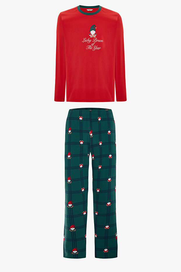 Men's Dwarf New Year Patterned Cotton Pajama Set