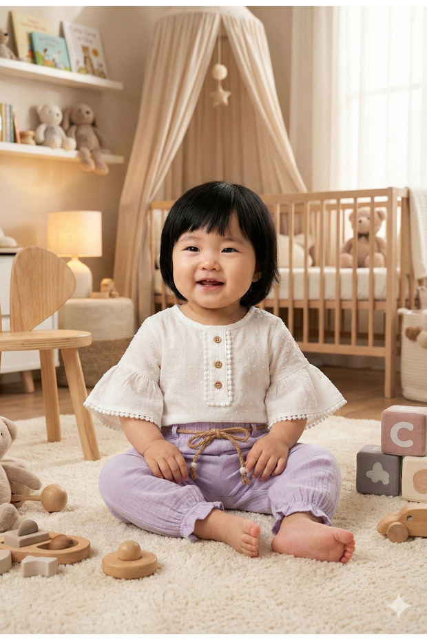 Girl's Set with Muslin Trousers (9-12-18 Months) 100% Cotton - Comfortable and Easy Movement