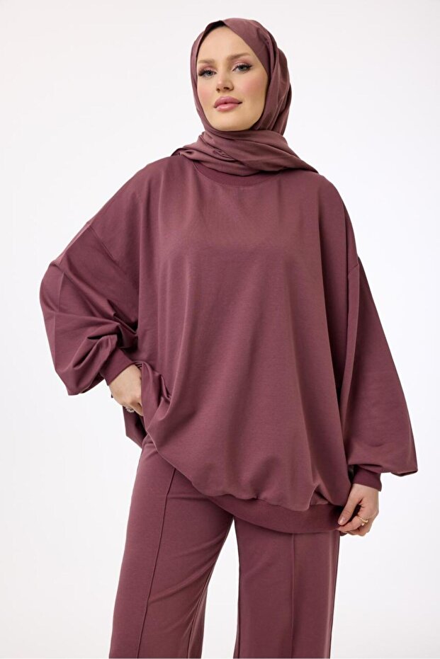 3044 - Rahat, Salaş Basic Kadın Uzun Sweatshirt - 1