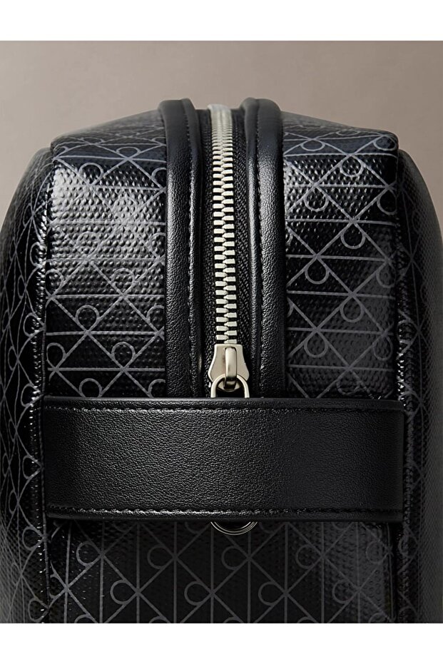 Men Black Allover Monogram Logo Zip Dopp Kit - 4