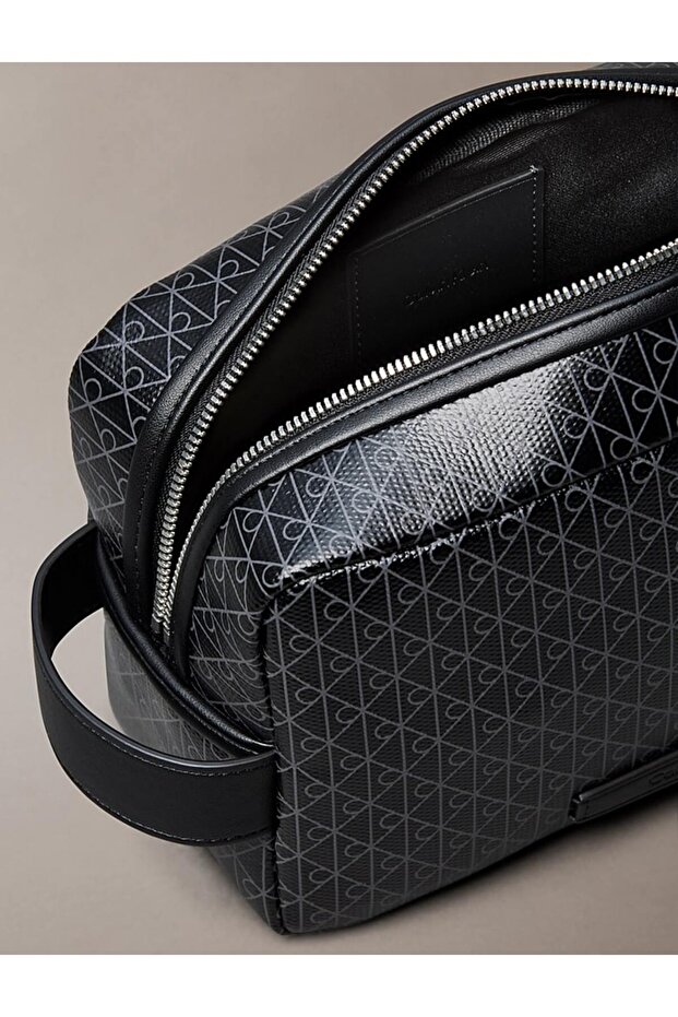 Men Black Allover Monogram Logo Zip Dopp Kit - 3