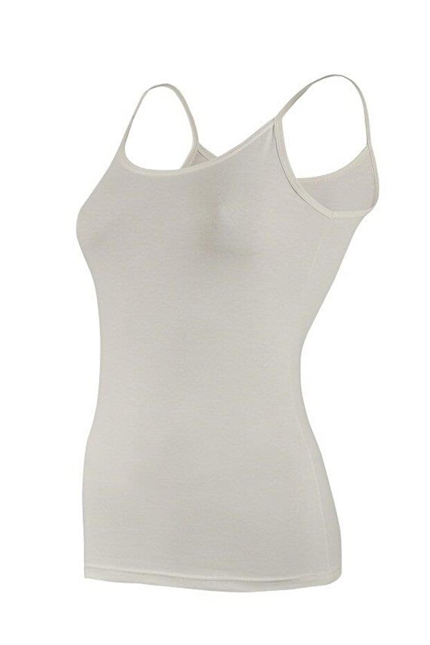 Yıldız 2174 Ecru Stretch Fabric Thread Strap Women's Tank Top