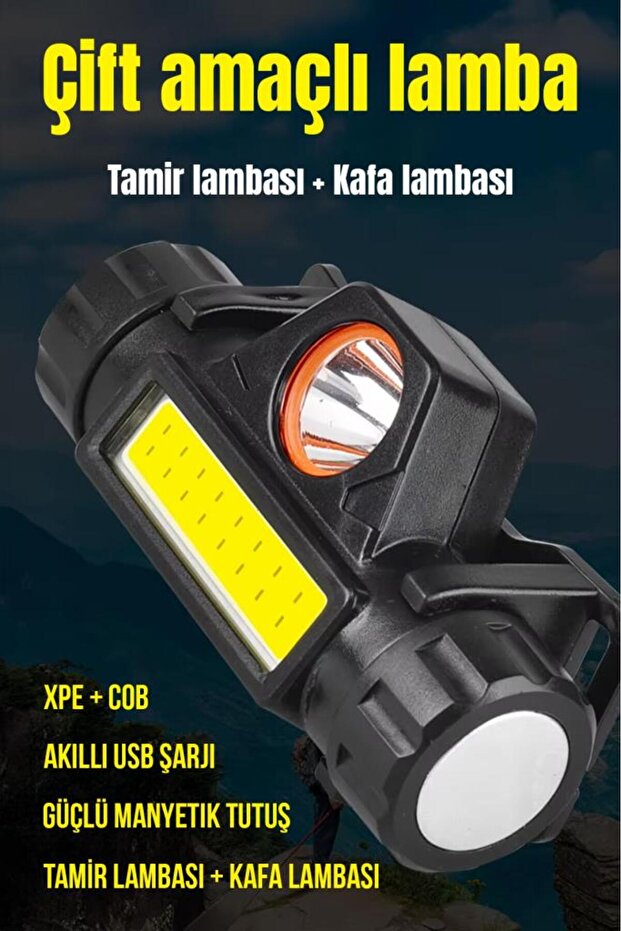 Çift Işıklı Şarjlı LED Kafa Lambası - 2
