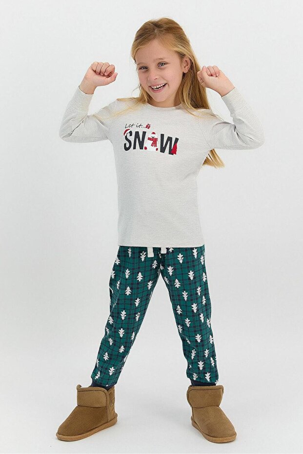 2604 Let It Snow Light Beige Melange Girls' Pajama Set
