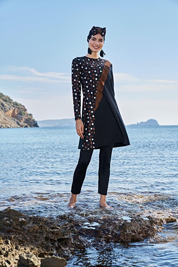 23107 Cross Polka Dot Micro Lycra Fabric Full Modest Swimsuit