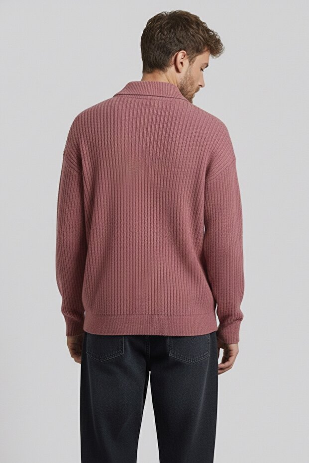 سترة بياقة بولو كبيرة الحجم بنصف سحاب - 3