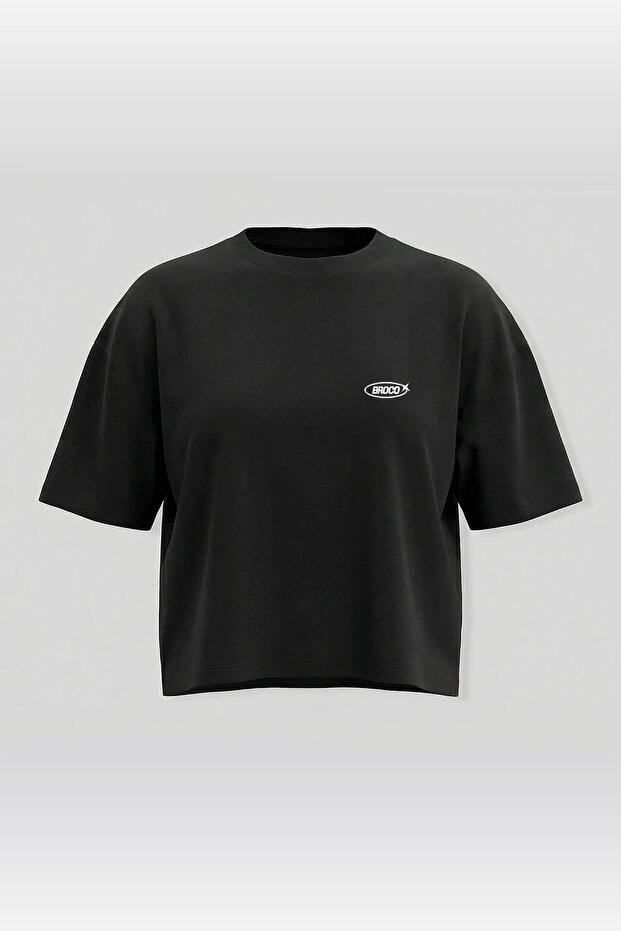 Kadın Oversize Basic Yumuşak Kumaş Basic Crop T-shirt - 1