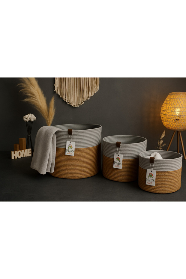 Jute Wicker Basket Set Bathroom Laundry Dirty Basket Decor Toy Organizer Organizer Basket
