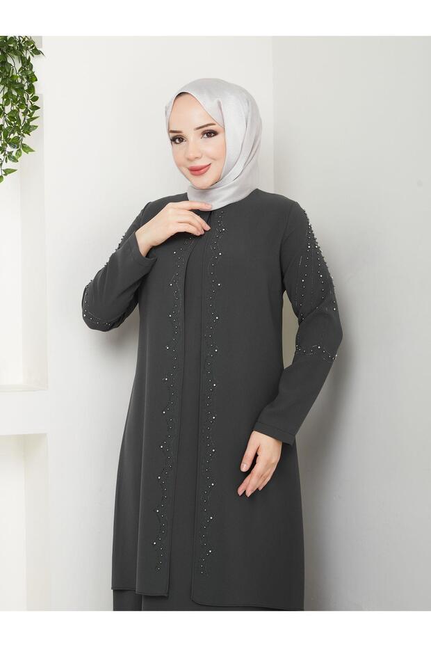 Plus Size Mother's Dress with Fan Stones