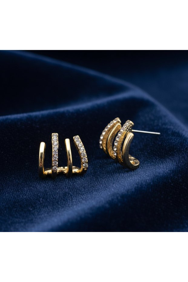 Women's Gold Color Claw Zircon Stone Earrings – Shiny, Modern and Elegant