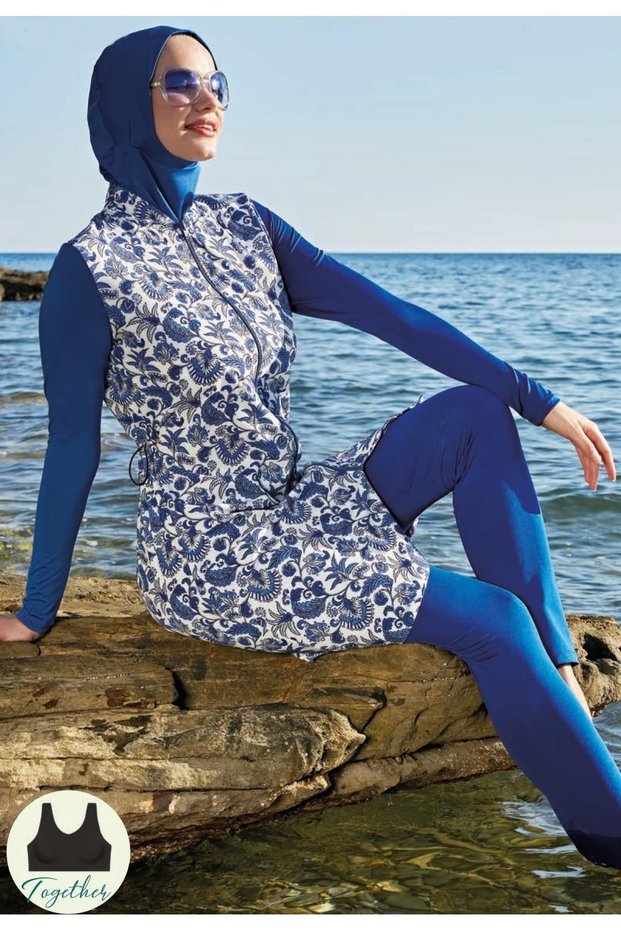 23111-7 Zippered Stretchy Parachute Fabric Full Hijab Swimsuit