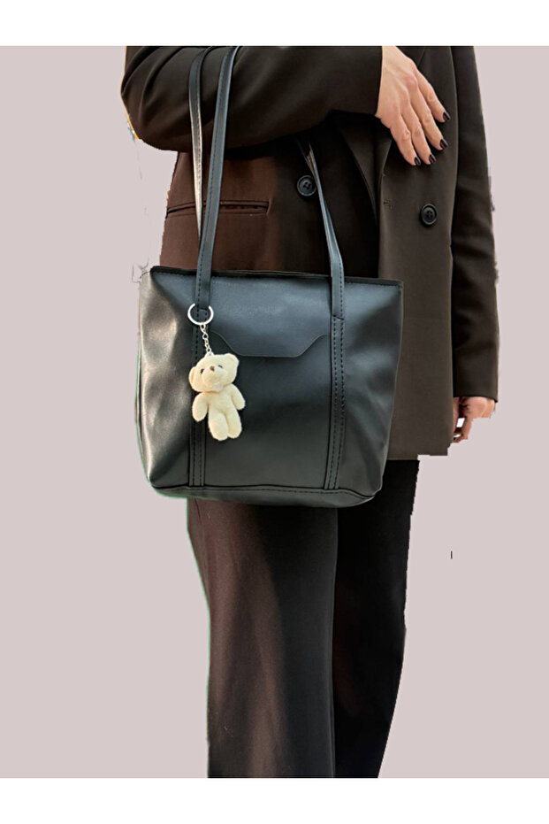 Soylu Bag Black Women's Shoulder and Arm Bag with Bear 25X34 cm