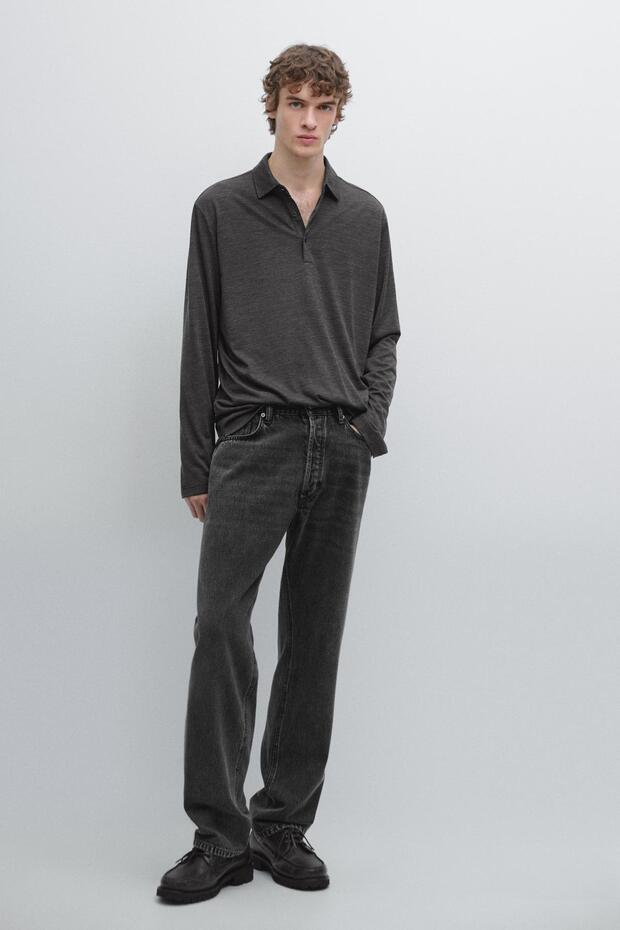 Yün karışımlı triko polo yaka kazak - 1