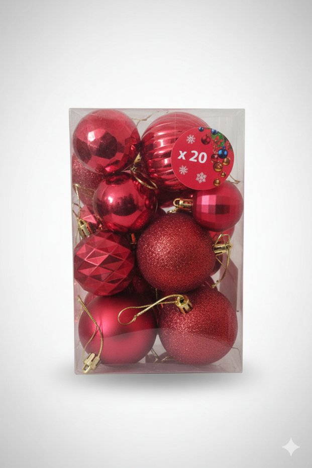 Christmas Tree Ornament 20 Pieces with Snowy Pattern Red 37386