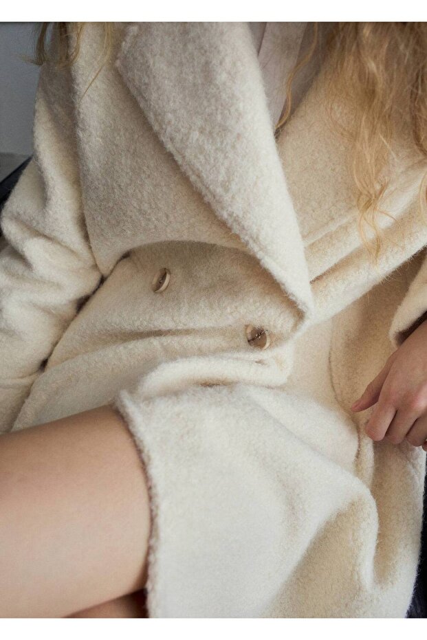 Yakalı buklet palto - 6