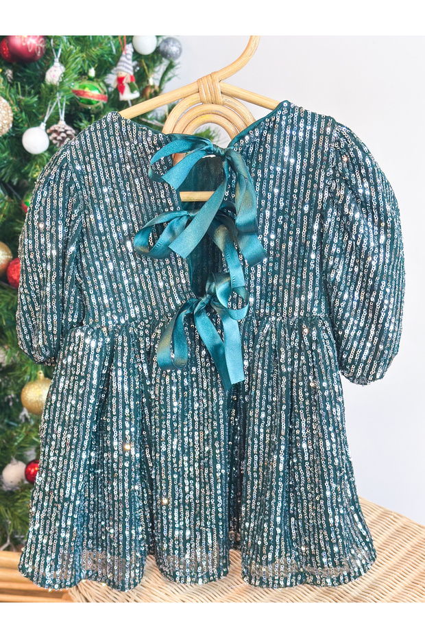 Pullu Balon Kol Elbise - 4