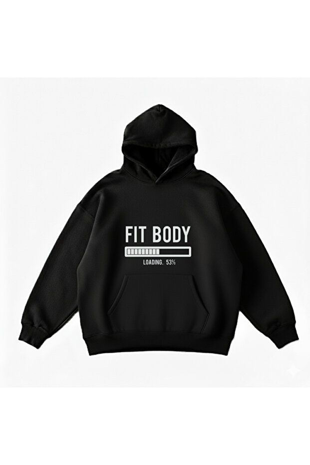 Makiteks Black Cotton Unisex Pocketed Hooded Relaxed Cut Fit Body Printed Sweatshirt