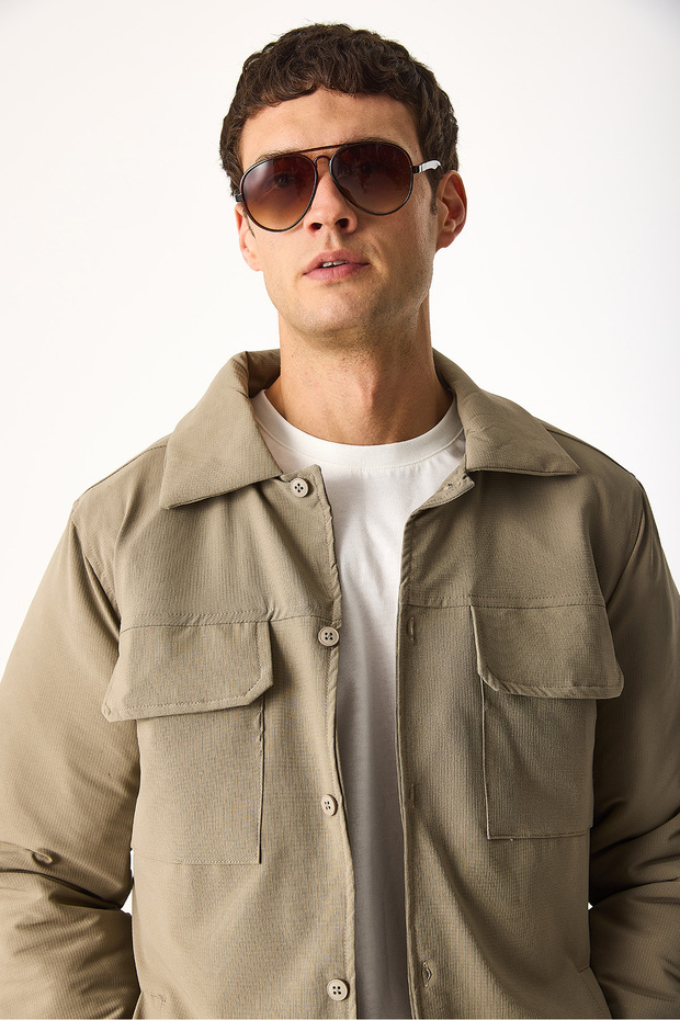 Men's Regular Fit Quilted Technical Jacket - Beige - 6