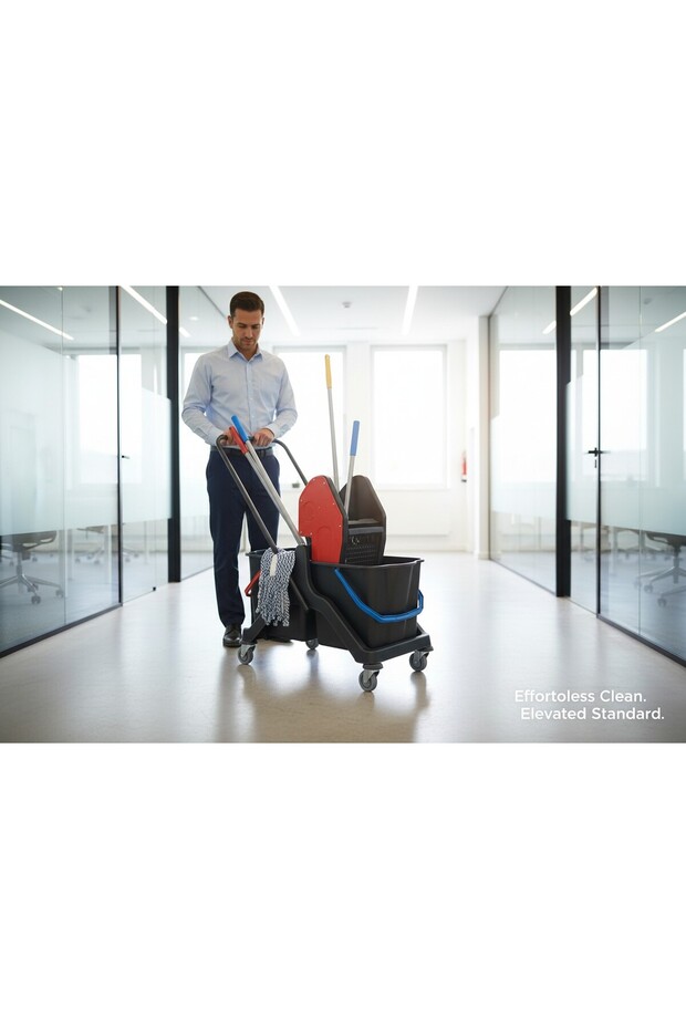 Professional Temizlik Arabası Seti - Çift Kovalı Paspas Arabası Multi Function - 3